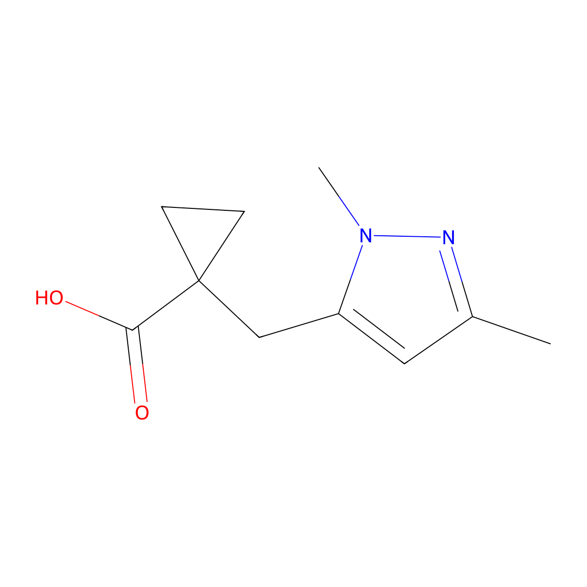 1-((1,3-Dimethyl-1h-pyrazol-5-yl)methyl)cyclopropane-1-carboxylic acid molecular structure, CAS 1483297-50-2