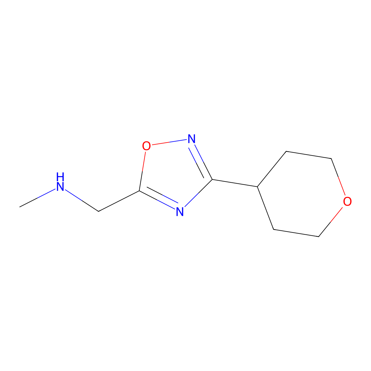 Methyl(([3-(oxan-4-YL)-1,2,4-oxadiazol-5-YL]methyl))amine molecular structure, CAS 1483326-01-7