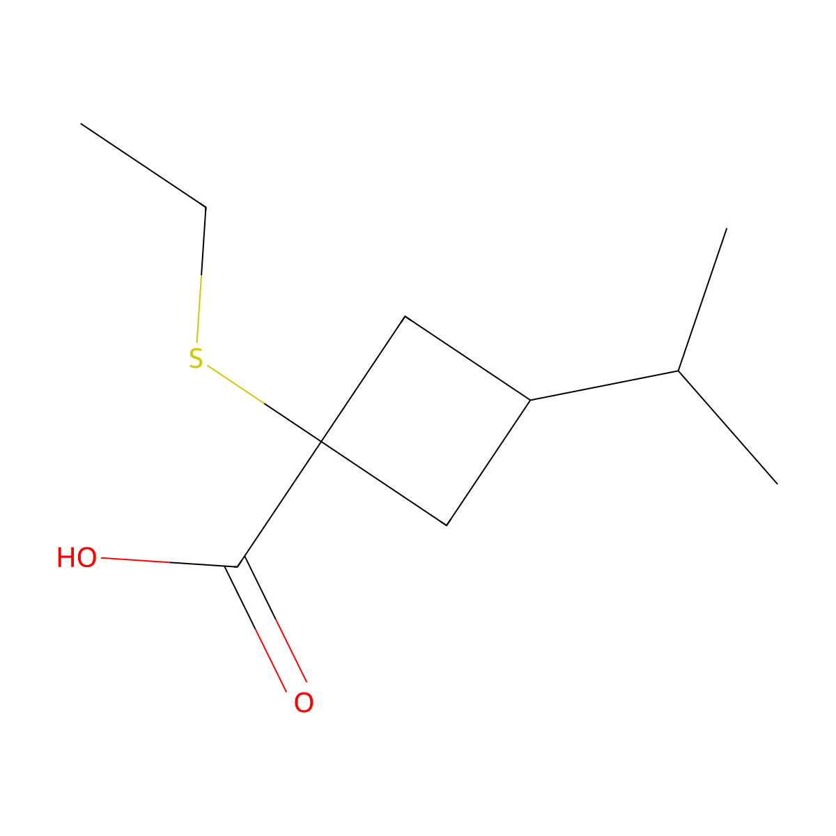 1-(Ethylthio)-3-isopropylcyclobutane-1-carboxylic acid molecular structure, CAS 1483351-89-8