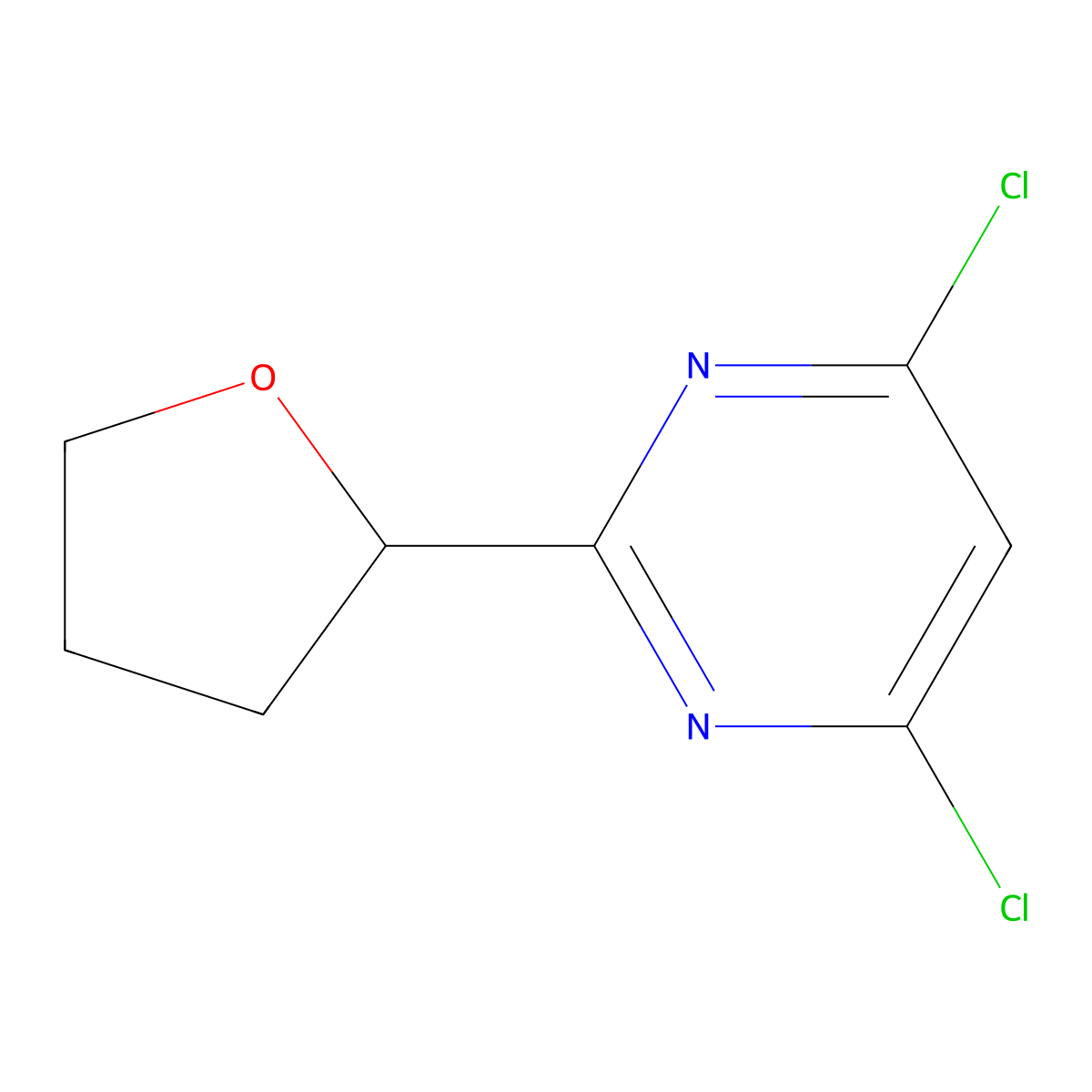 4,6-Dichloro-2-(oxolan-2-yl)pyrimidine molecular structure, CAS 1483355-82-3