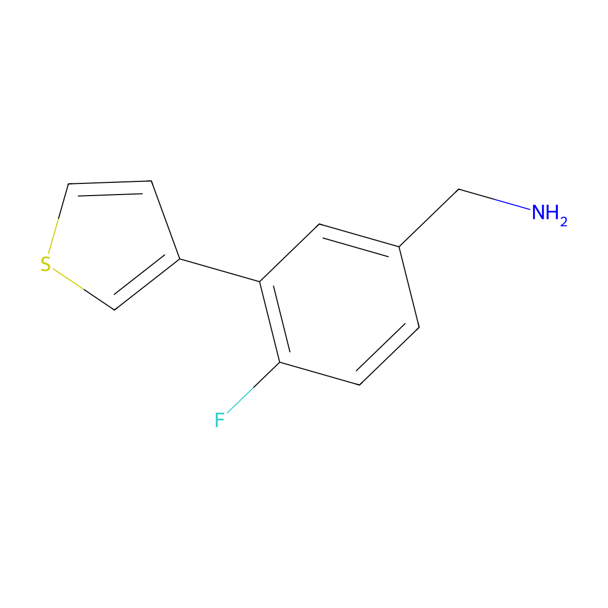(4-Fluoro-3-(thiophen-3-yl)phenyl)methanamine molecular structure, CAS 1483551-66-1