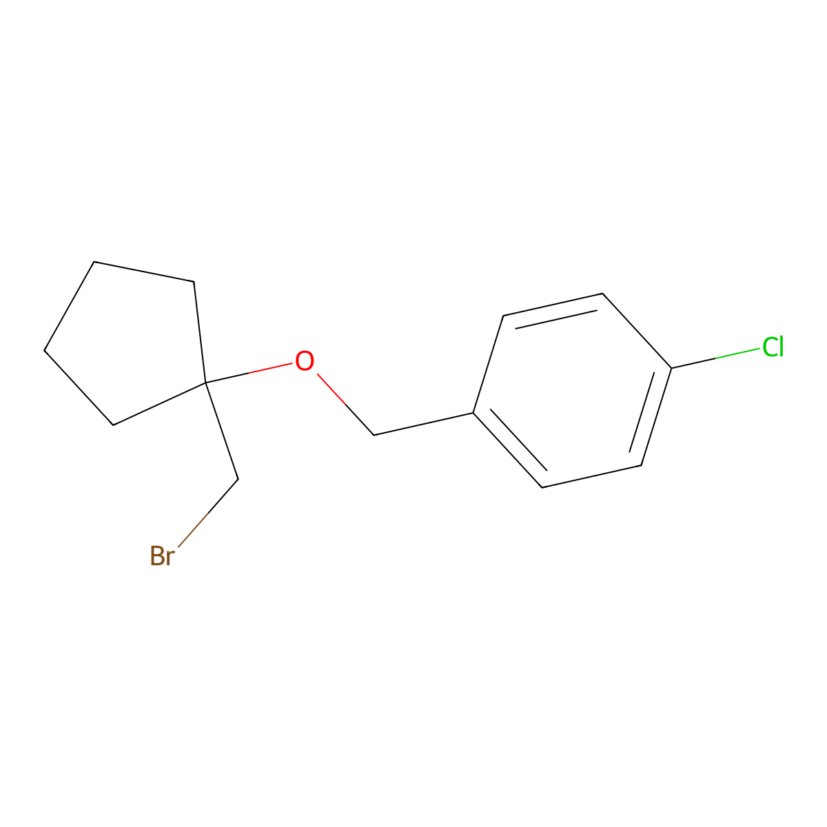 1-({[1-(Bromomethyl)cyclopentyl]oxy}methyl)-4-chlorobenzene molecular structure, CAS 1483554-63-7