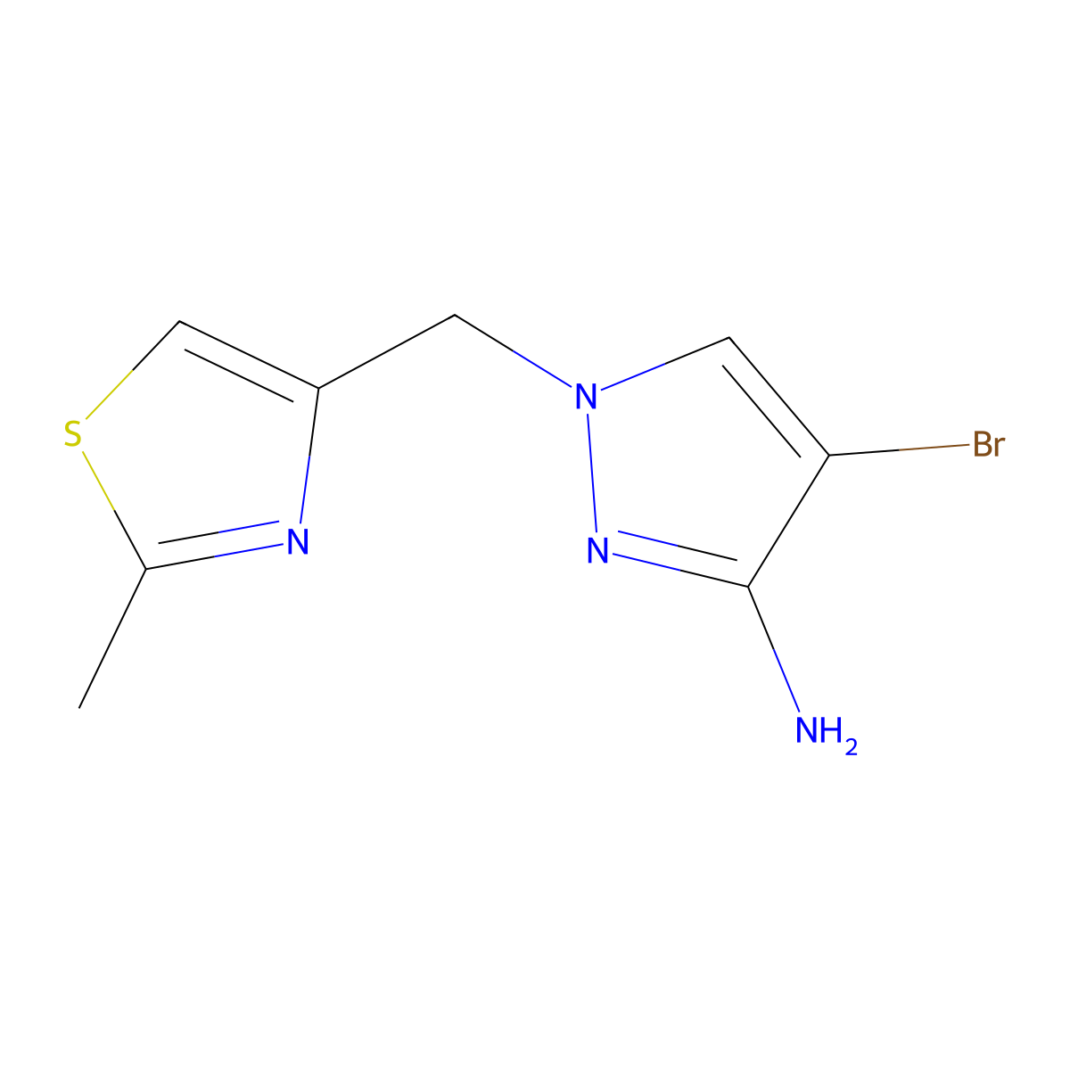 4-bromo-1-[(2-methyl-1,3-thiazol-4-yl)methyl]-1H-pyrazol-3-amine molecular structure, CAS 1483560-36-6