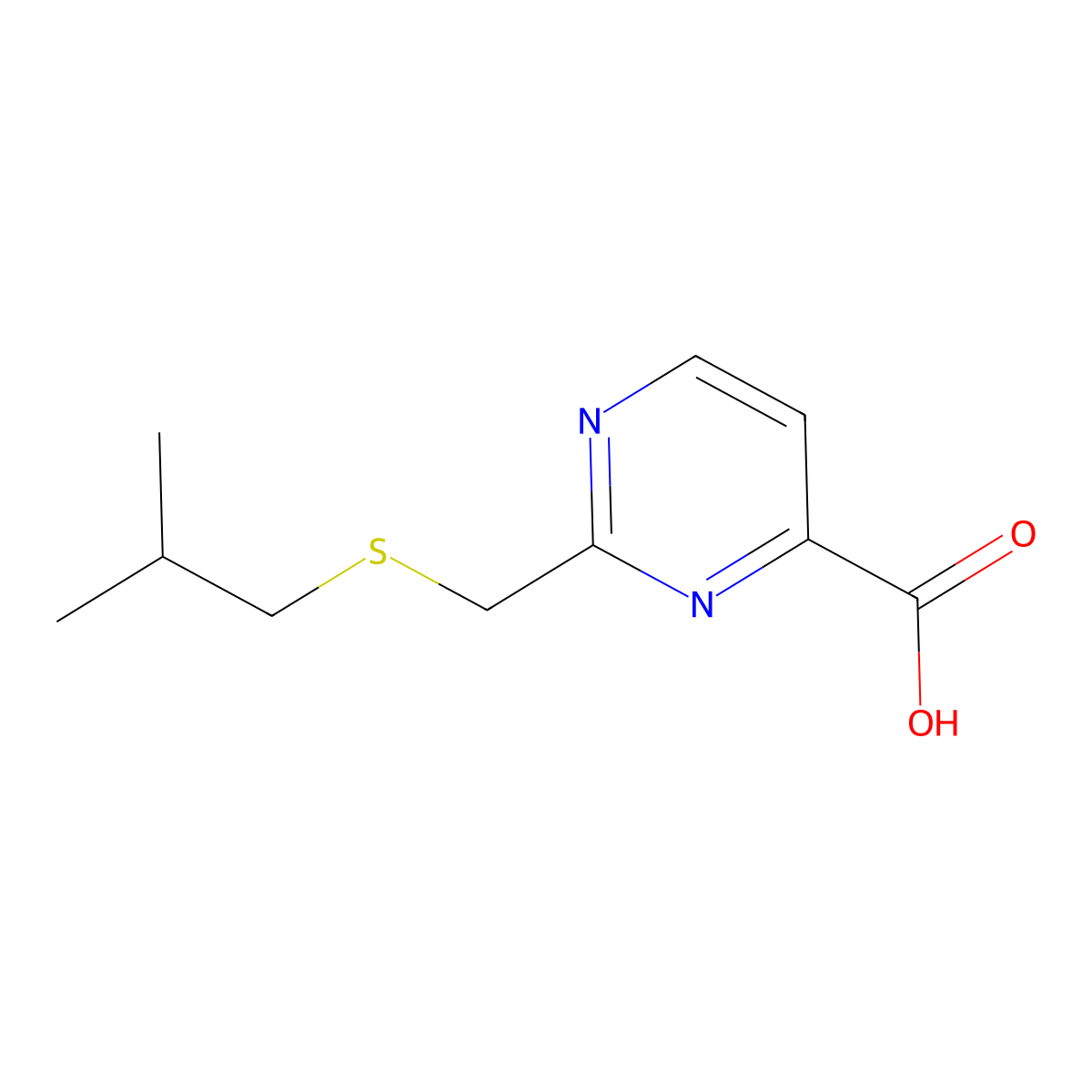 2-((Isobutylthio)methyl)pyrimidine-4-carboxylic acid molecular structure, CAS 1483594-78-0