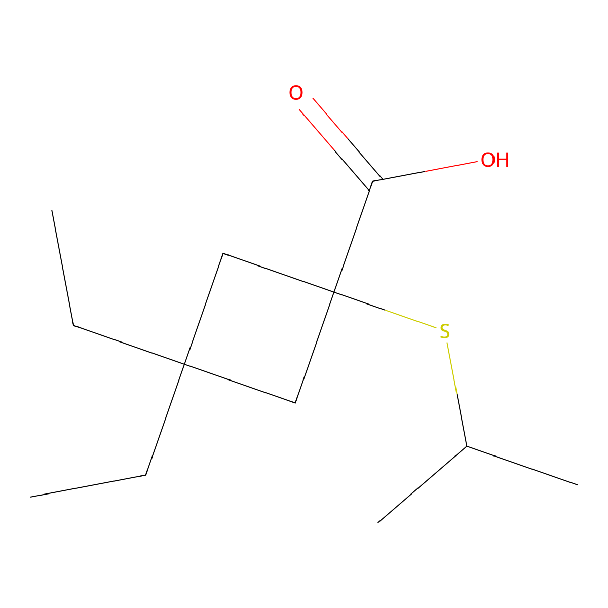 3,3-Diethyl-1-(isopropylthio)cyclobutane-1-carboxylic acid molecular structure, CAS 1483596-91-3
