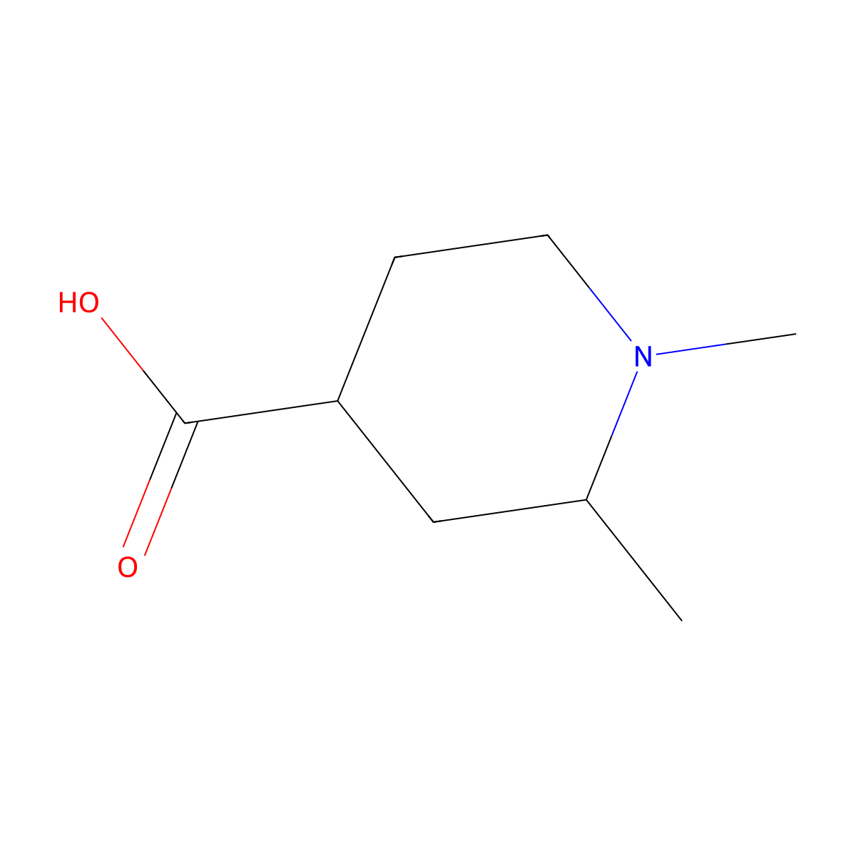 1,2-Dimethylpiperidine-4-carboxylic acid molecular structure, CAS 1483600-35-6