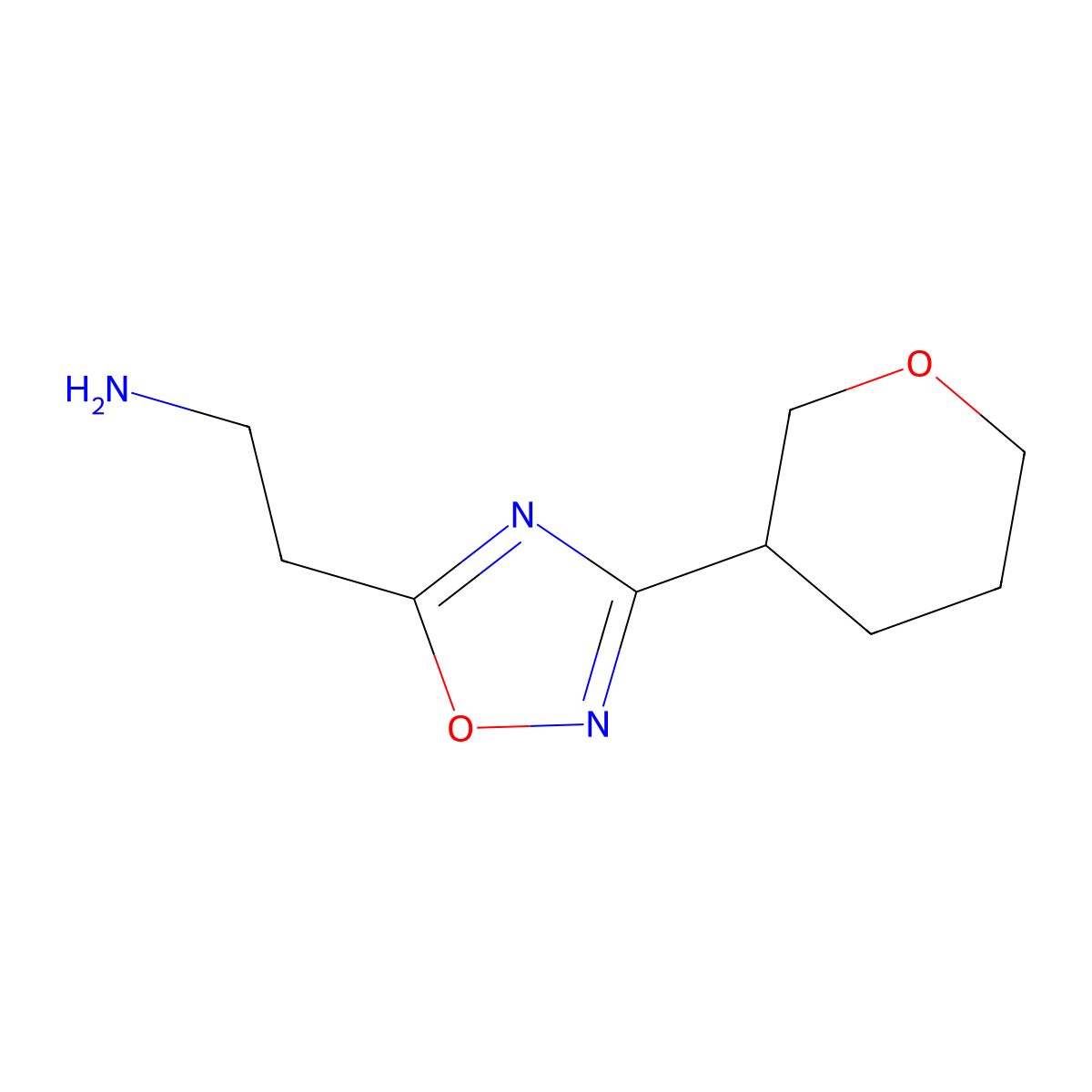 2-[3-(Oxan-3-yl)-1,2,4-oxadiazol-5-yl]ethan-1-amine molecular structure, CAS 1483619-45-9
