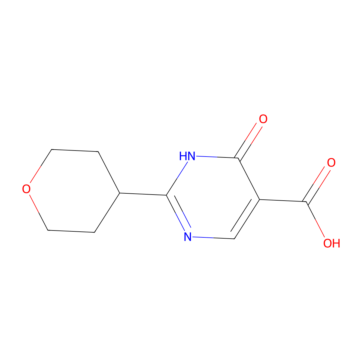 2-(Oxan-4-YL)-6-oxo-1,6-dihydropyrimidine-5-carboxylic acid molecular structure, CAS 1483625-38-2