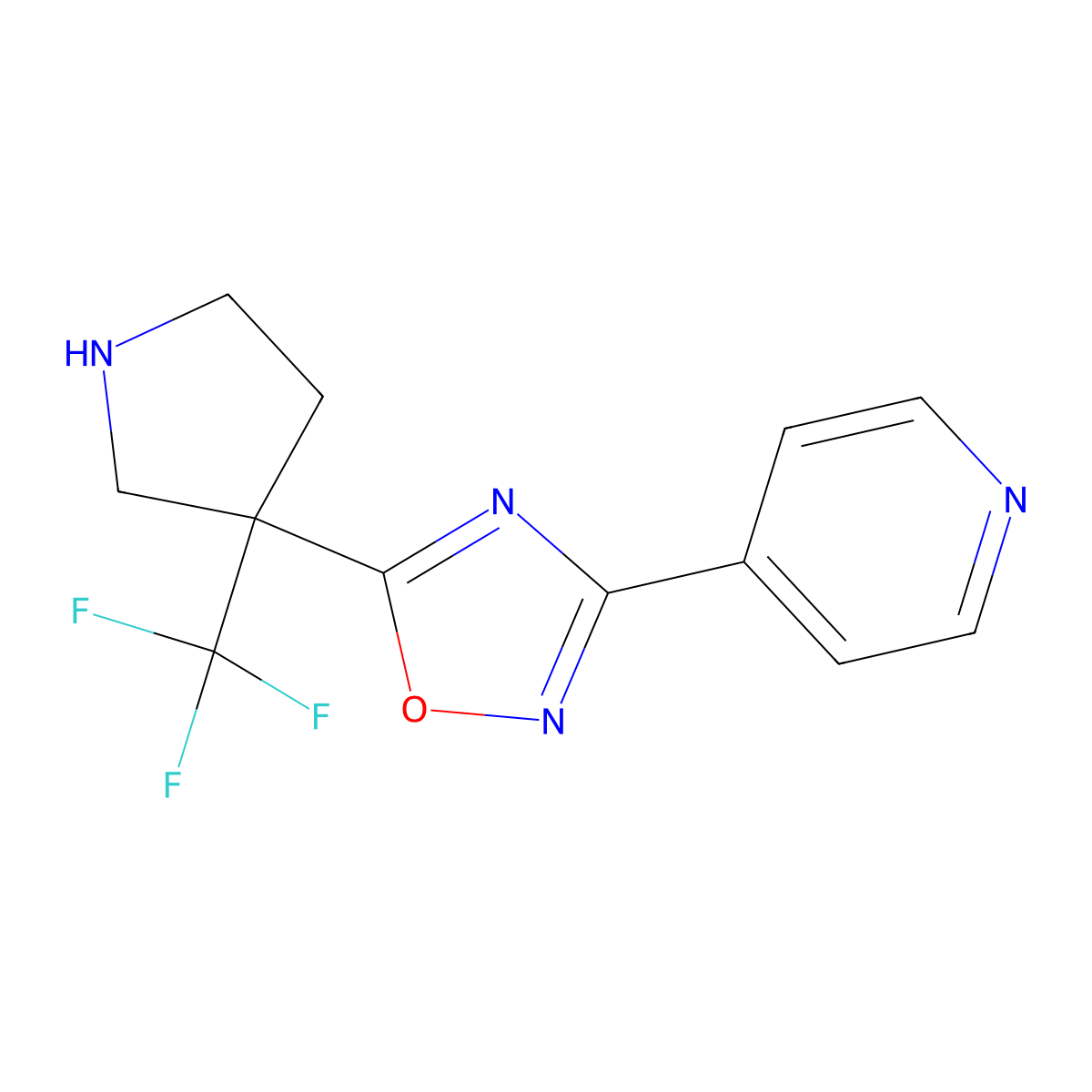 4-{5-[3-(Trifluoromethyl)pyrrolidin-3-yl]-1,2,4-oxadiazol-3-yl}pyridine molecular structure, CAS 1483642-50-7