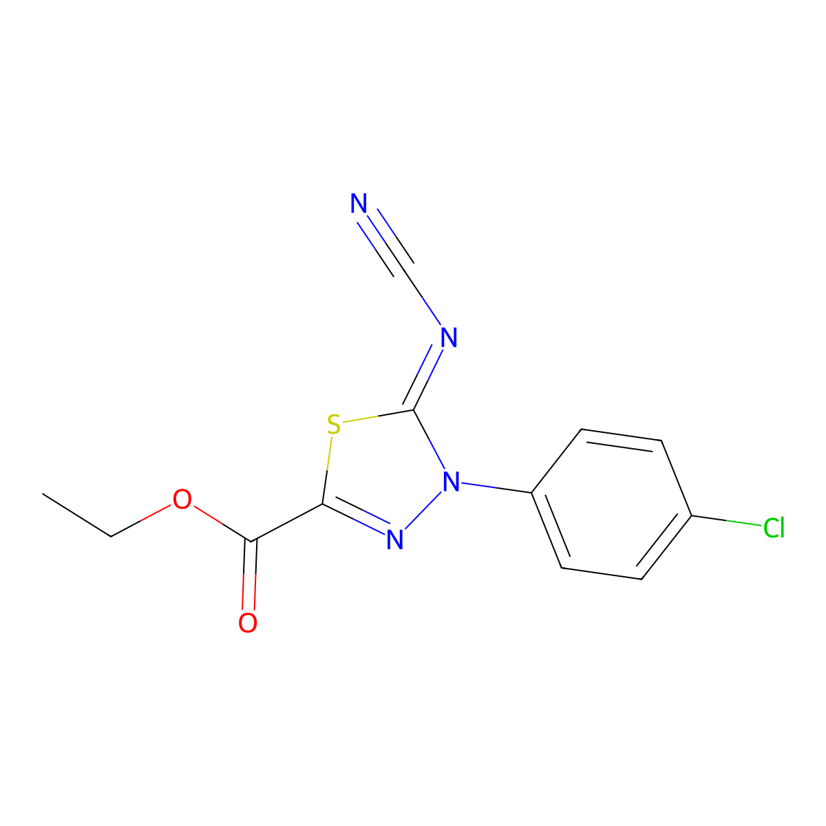Ethyl 4-(4-chlorophenyl)-5-cyanoimino-1,3,4-thiadiazole-2-carboxylate molecular structure, CAS 148367-71-9