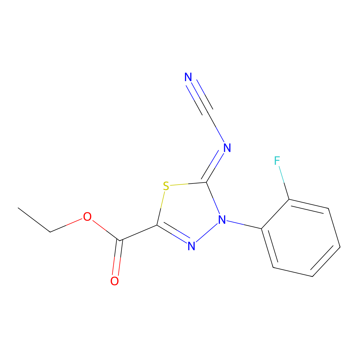 Ethyl (5Z)-5-(cyanoimino)-4-(2-fluorophenyl)-4,5-dihydro-1,3,4-thiadiazole-2-carboxylate molecular structure, CAS 148367-80-0