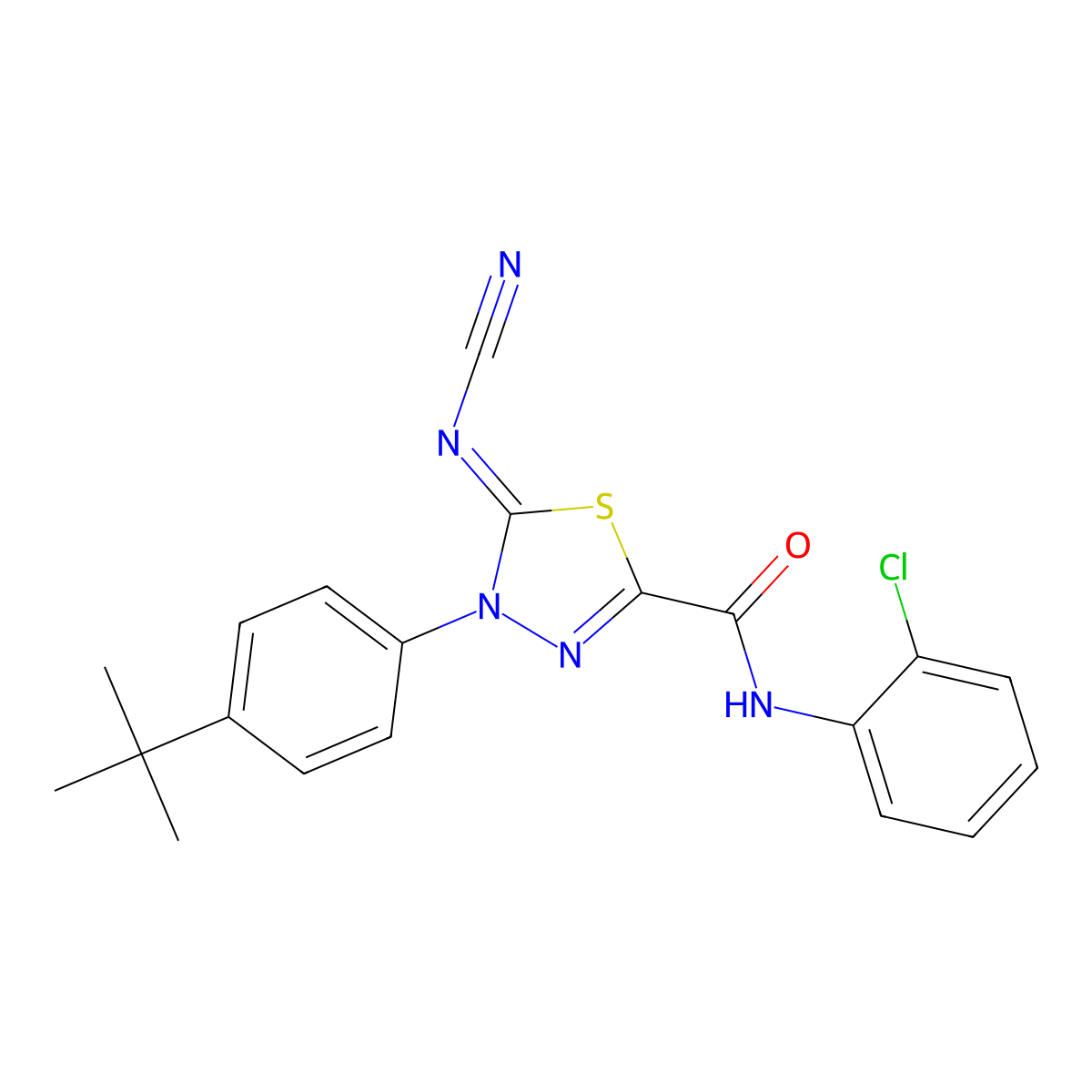 4-(4-tert-butylphenyl)-N-(2-chlorophenyl)-5-cyanoimino-1,3,4-thiadiazole-2-carboxamide molecular structure, CAS 148367-91-3