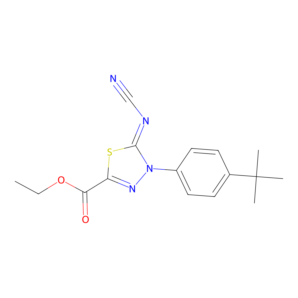 Ethyl 4-(4-tert-butylphenyl)-5-cyanoimino-1,3,4-thiadiazole-2-carboxylate molecular structure, CAS 148367-92-4