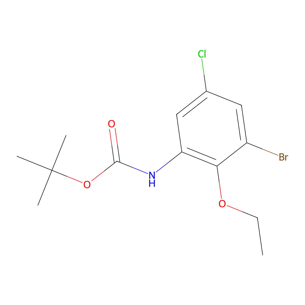 tert-butyl N-(3-bromo-5-chloro-2-ethoxyphenyl)carbamate molecular structure, CAS 1483698-96-9