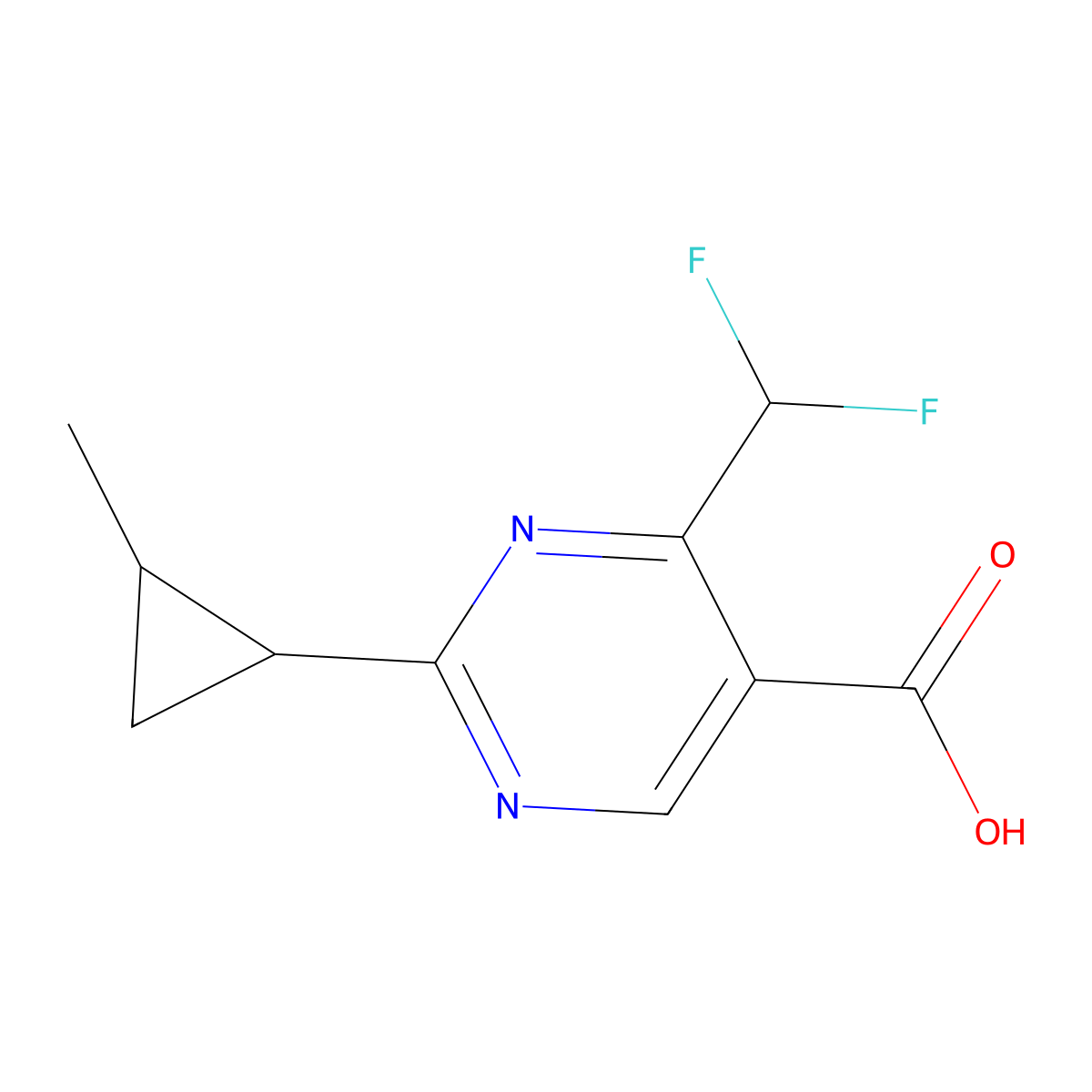 4-(Difluoromethyl)-2-(2-methylcyclopropyl)pyrimidine-5-carboxylic acid molecular structure, CAS 1483742-16-0