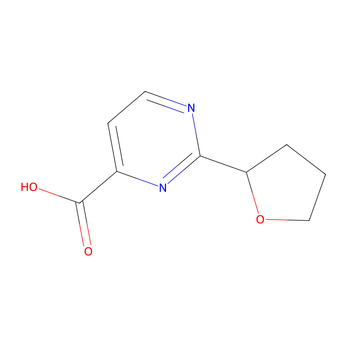 2-(Oxolan-2-yl)pyrimidine-4-carboxylic acid molecular structure, CAS 1483797-49-4