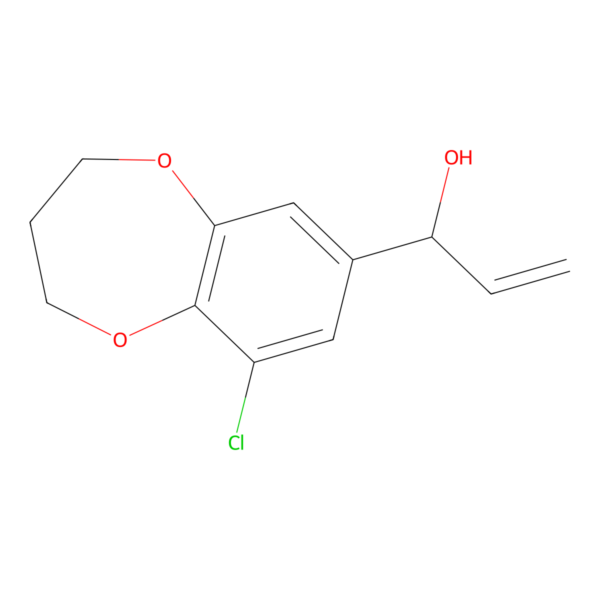 1-(9-chloro-3,4-dihydro-2H-1,5-benzodioxepin-7-yl)prop-2-en-1-ol molecular structure, CAS 1483798-97-5