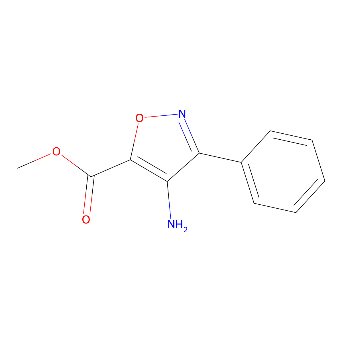 Methyl 4-amino-3-phenyl-1,2-oxazole-5-carboxylate molecular structure, CAS 14838-23-4