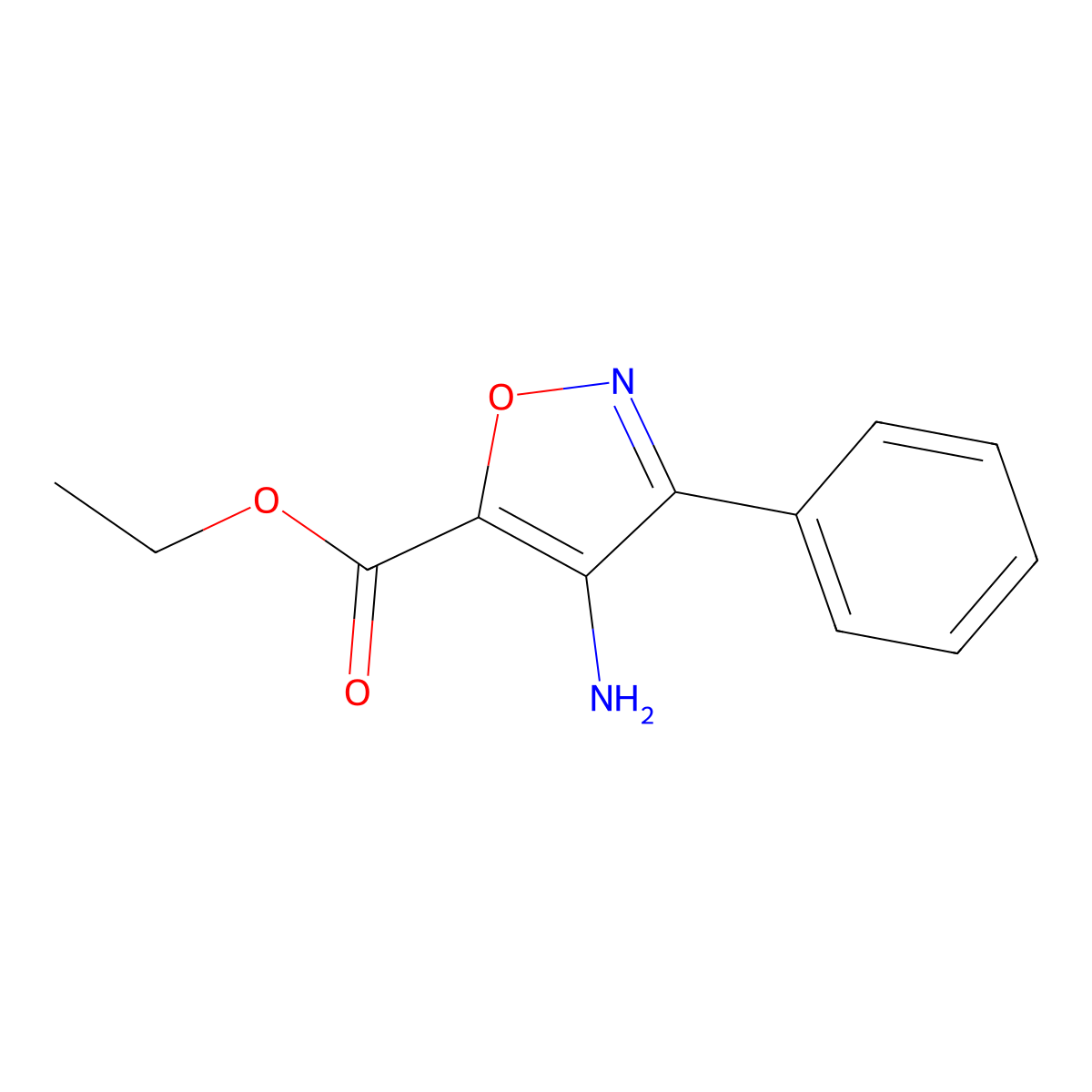 Ethyl 4-amino-3-phenyl-1,2-oxazole-5-carboxylate molecular structure, CAS 14838-24-5