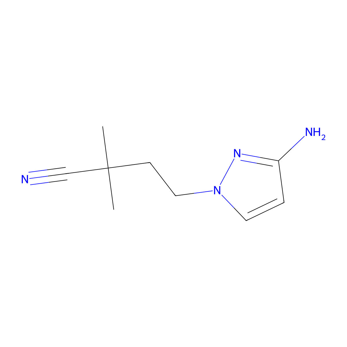 4-(3-amino-1H-pyrazol-1-yl)-2,2-dimethylbutanenitrile molecular structure, CAS 1483810-46-3