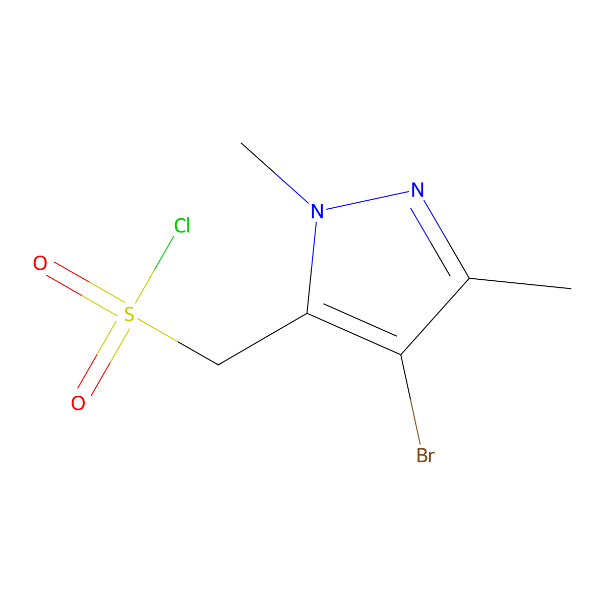 (4-bromo-1,3-dimethyl-1H-pyrazol-5-yl)methanesulfonyl chloride molecular structure, CAS 1483810-89-4