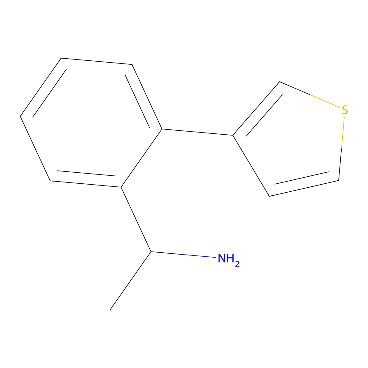 1-[2-(Thiophen-3-yl)phenyl]ethan-1-amine molecular structure, CAS 1483916-78-4