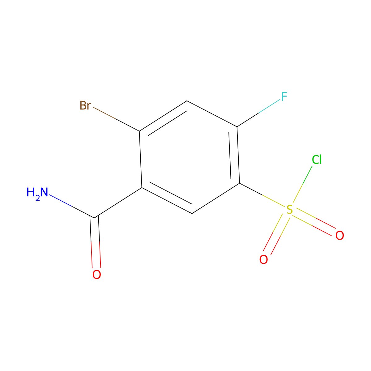 4-Bromo-5-carbamoyl-2-fluorobenzene-1-sulfonyl chloride molecular structure, CAS 1483921-01-2