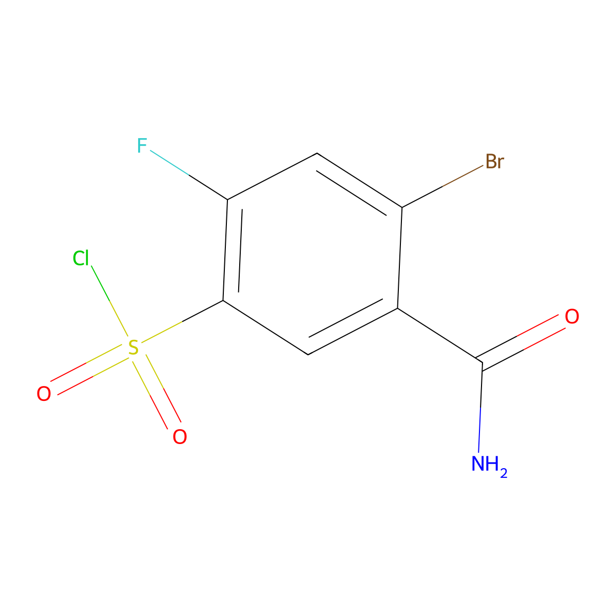4-Bromo-5-carbamoyl-2-fluorobenzene-1-sulfonyl chloride molecular structure, CAS 1483921-01-2