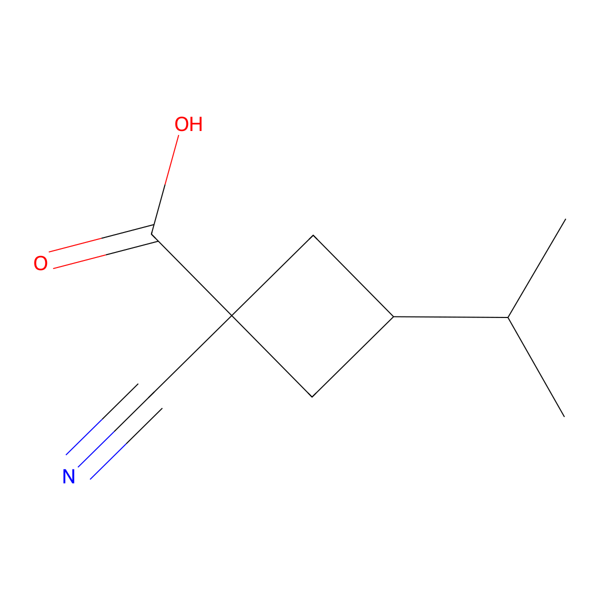 1-Cyano-3-(propan-2-yl)cyclobutane-1-carboxylic acid molecular structure, CAS 1483985-79-0