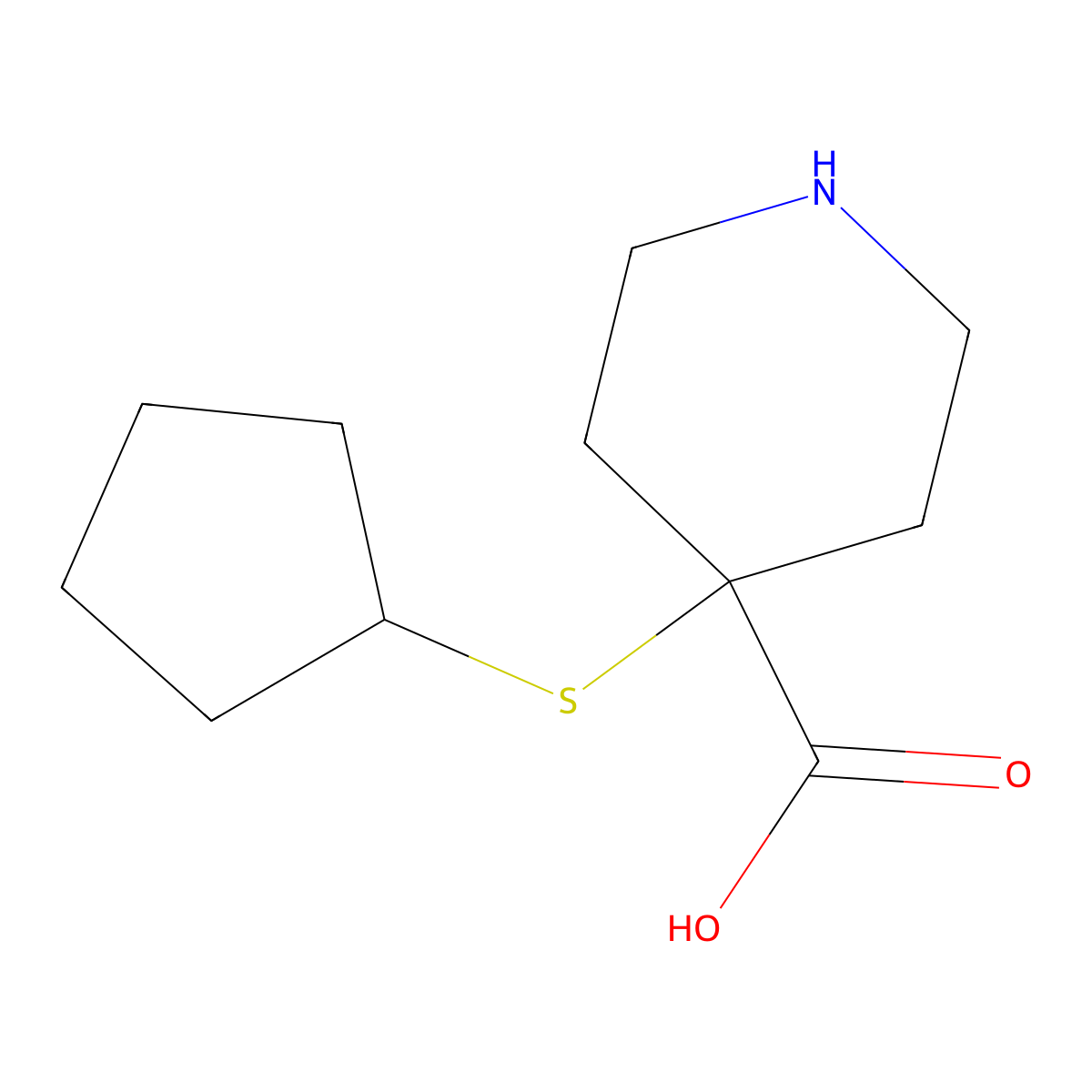 4-(Cyclopentylsulfanyl)piperidine-4-carboxylic acid molecular structure, CAS 1484008-56-1