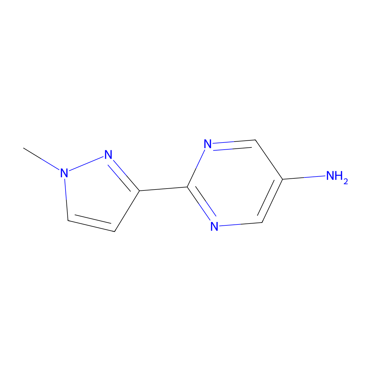5-amino-2-(1-methyl-1H-pyrazol-3-yl)pyrimidine molecular structure, CAS 1484009-17-7