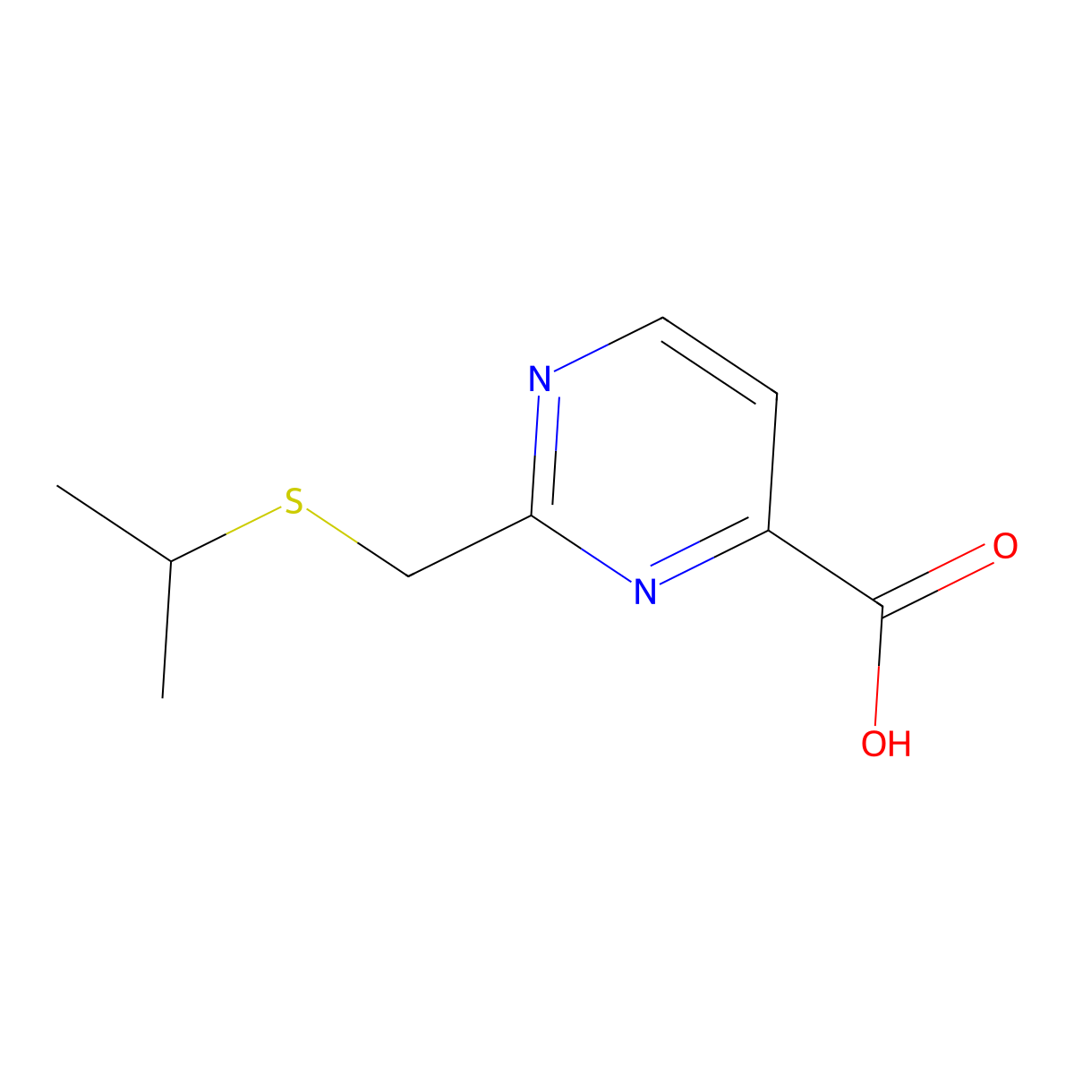 2-((Isopropylthio)methyl)pyrimidine-4-carboxylic acid molecular structure, CAS 1484243-09-5