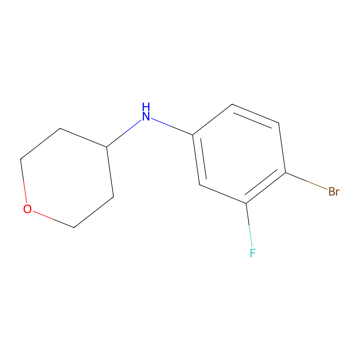 N-(4-bromo-3-fluorophenyl)oxan-4-amine molecular structure, CAS 1484257-05-7