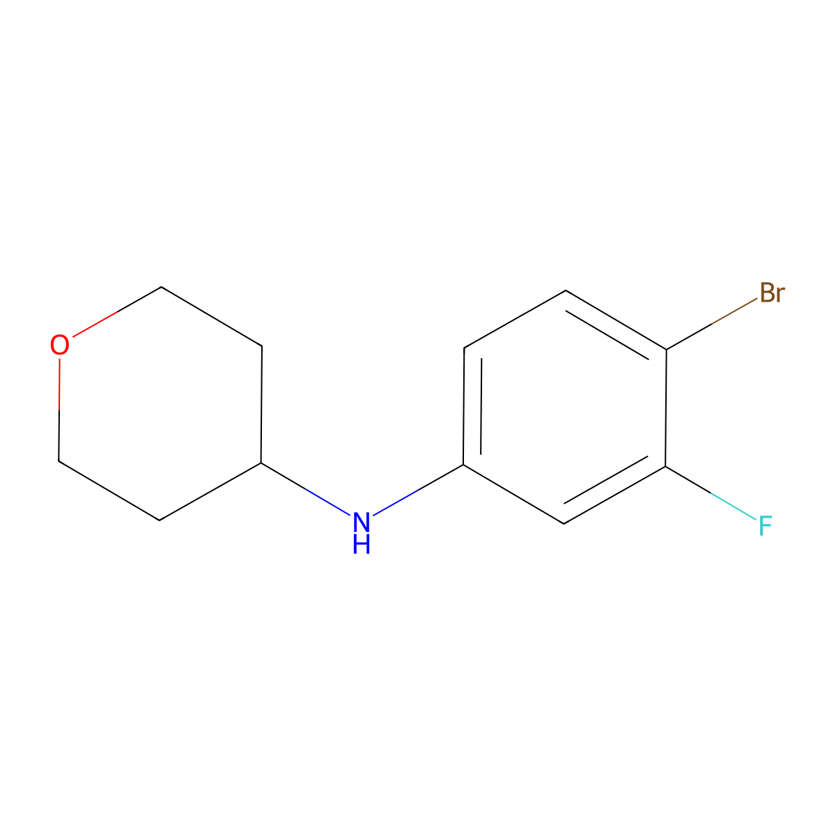 N-(4-bromo-3-fluorophenyl)oxan-4-amine molecular structure, CAS 1484257-05-7