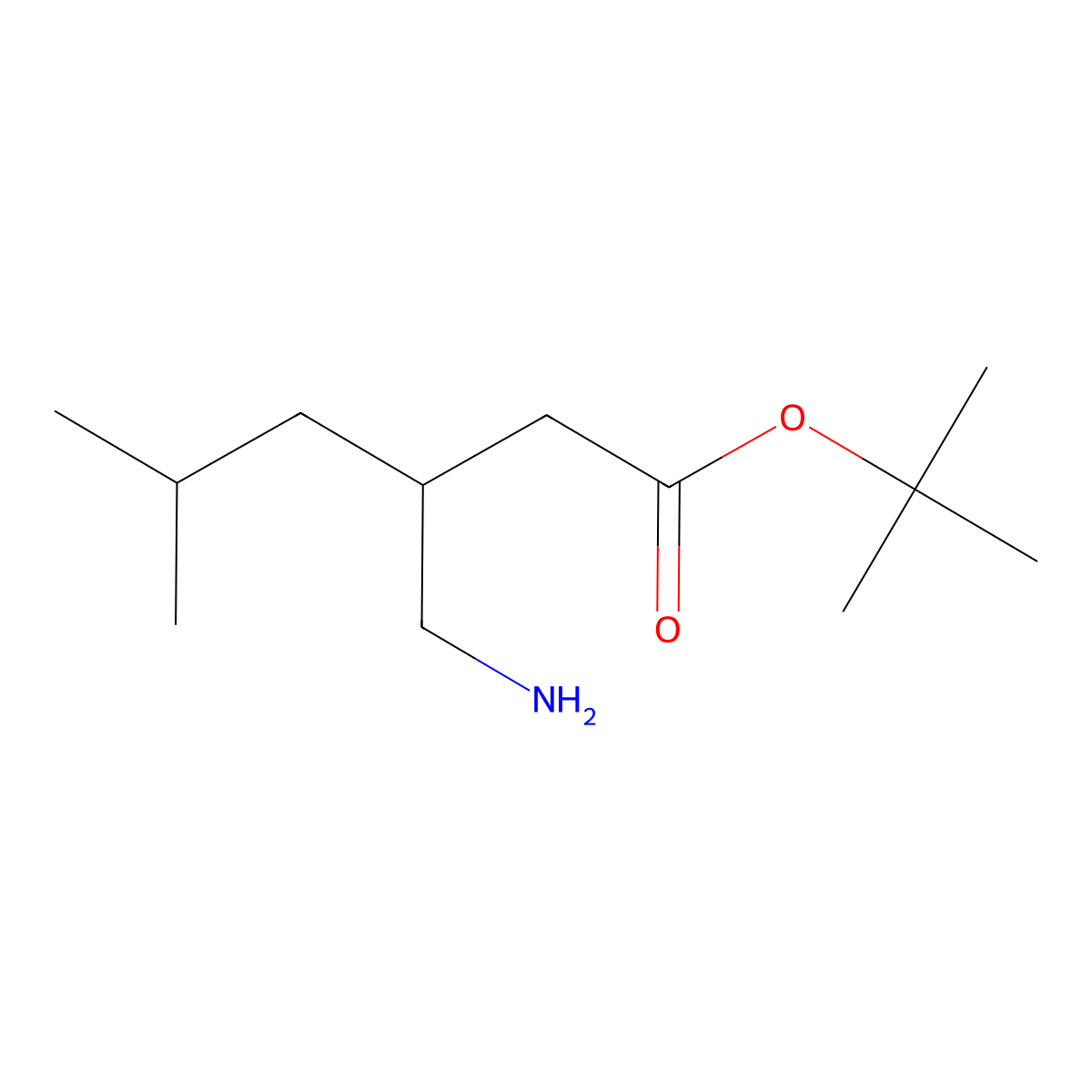 Tert-butyl 3-(aminomethyl)-5-methylhexanoate molecular structure, CAS 1484267-23-3