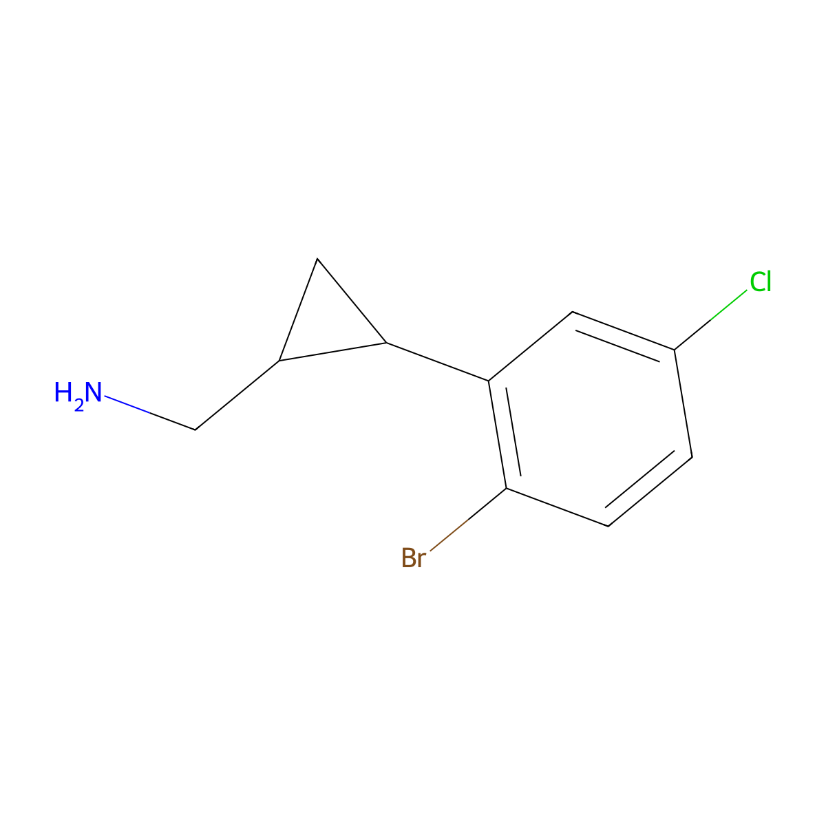 (2-(2-Bromo-5-chlorophenyl)cyclopropyl)methanamine molecular structure, CAS 1484386-90-4