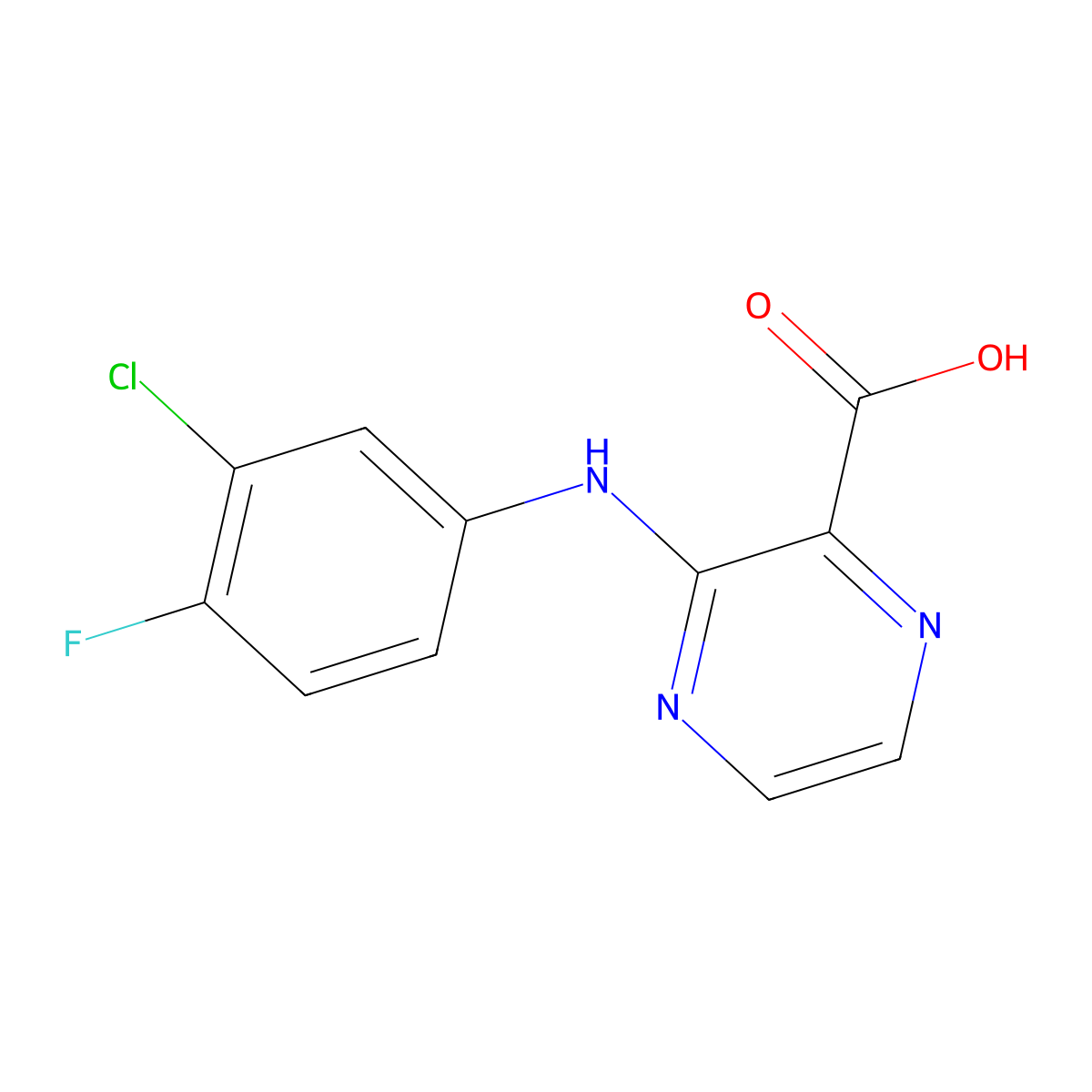 3-[(3-Chloro-4-fluorophenyl)amino]pyrazine-2-carboxylic acid molecular structure, CAS 1484433-30-8