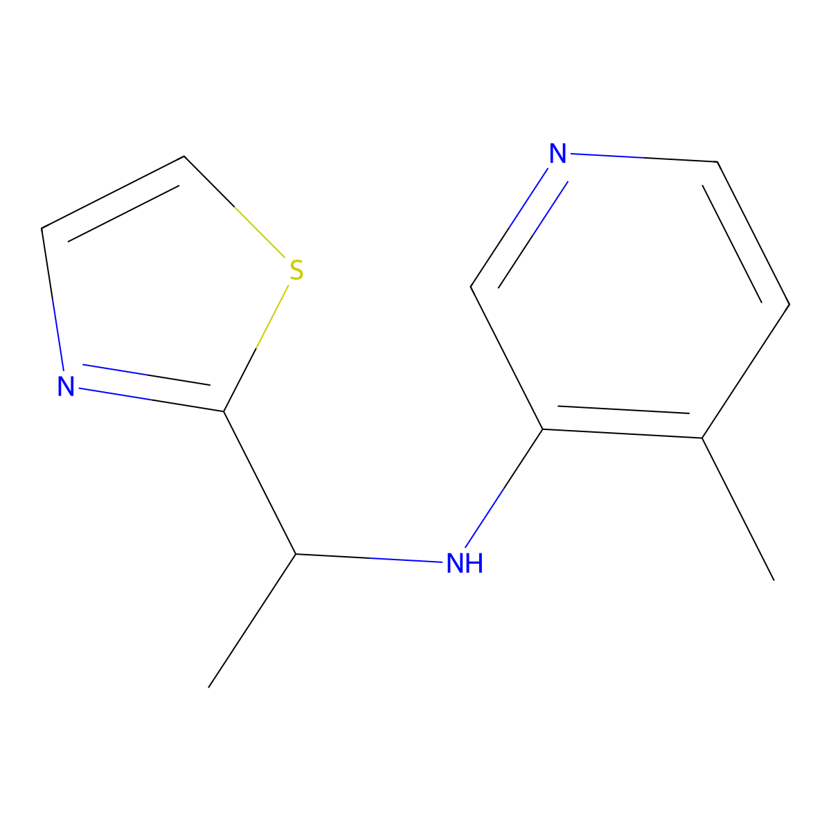 4-methyl-N-[1-(1,3-thiazol-2-yl)ethyl]pyridin-3-amine molecular structure, CAS 1484434-12-9