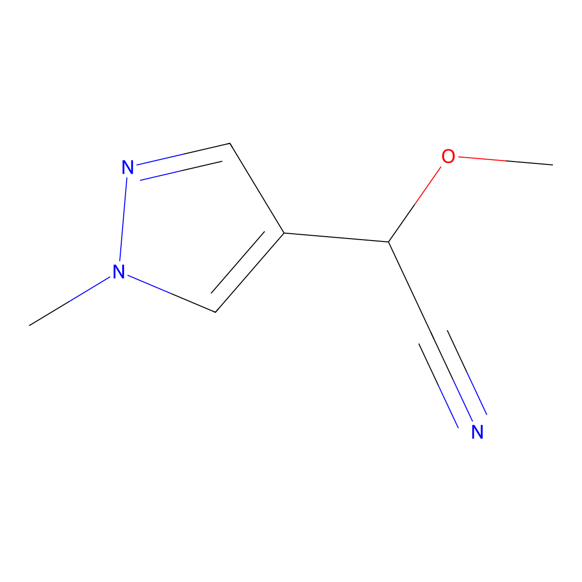 2-methoxy-2-(1-methyl-1H-pyrazol-4-yl)acetonitrile molecular structure, CAS 1484437-84-4