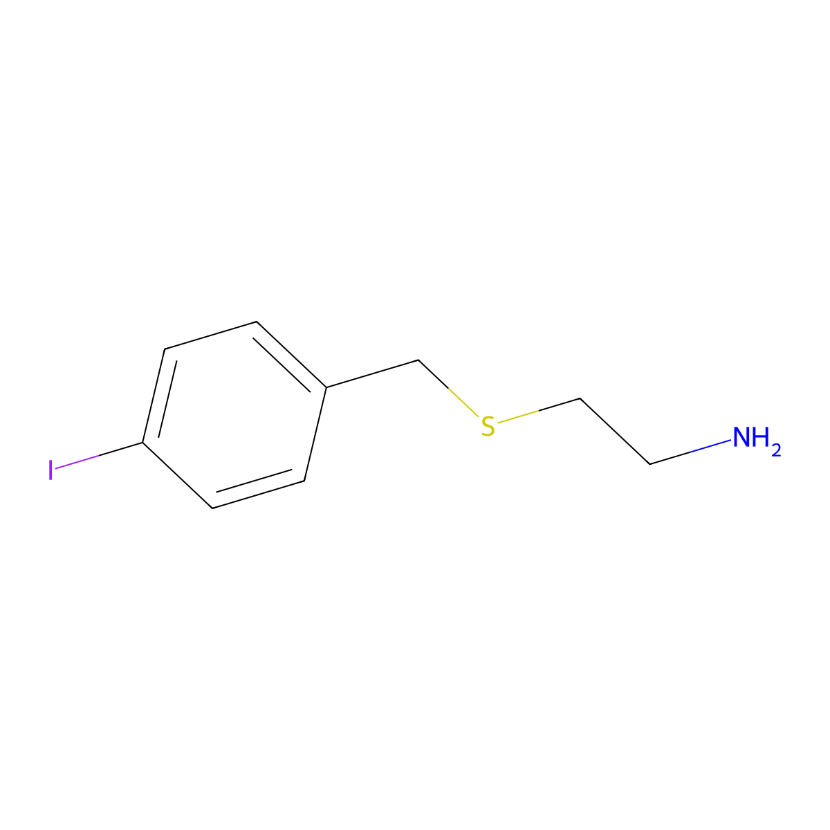 2-{[(4-Iodophenyl)methyl]sulfanyl}ethan-1-amine molecular structure, CAS 1484445-80-8