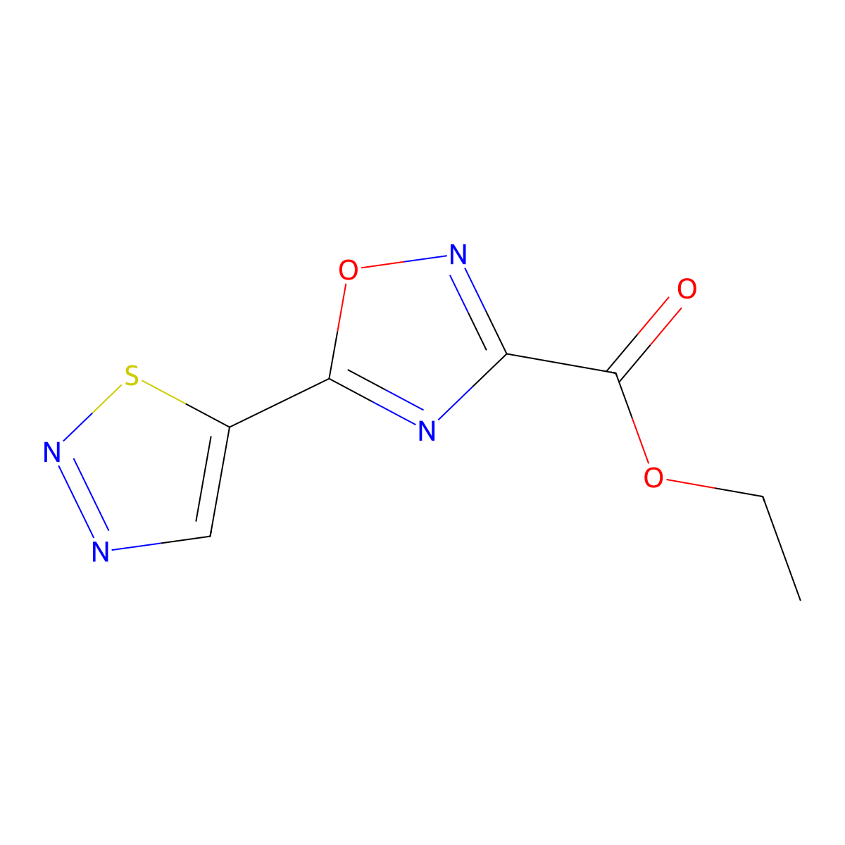 Ethyl 5-(1,2,3-thiadiazol-5-yl)-1,2,4-oxadiazole-3-carboxylate molecular structure, CAS 1484482-81-6