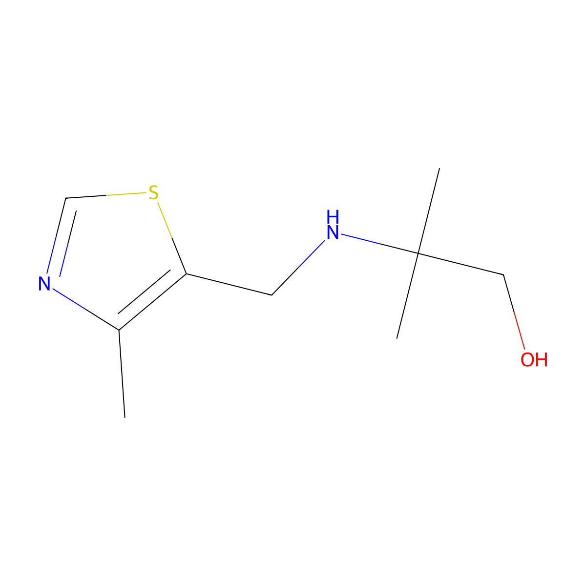 2-Methyl-2-{[(4-methyl-1,3-thiazol-5-yl)methyl]amino}propan-1-ol molecular structure, CAS 1484483-55-7