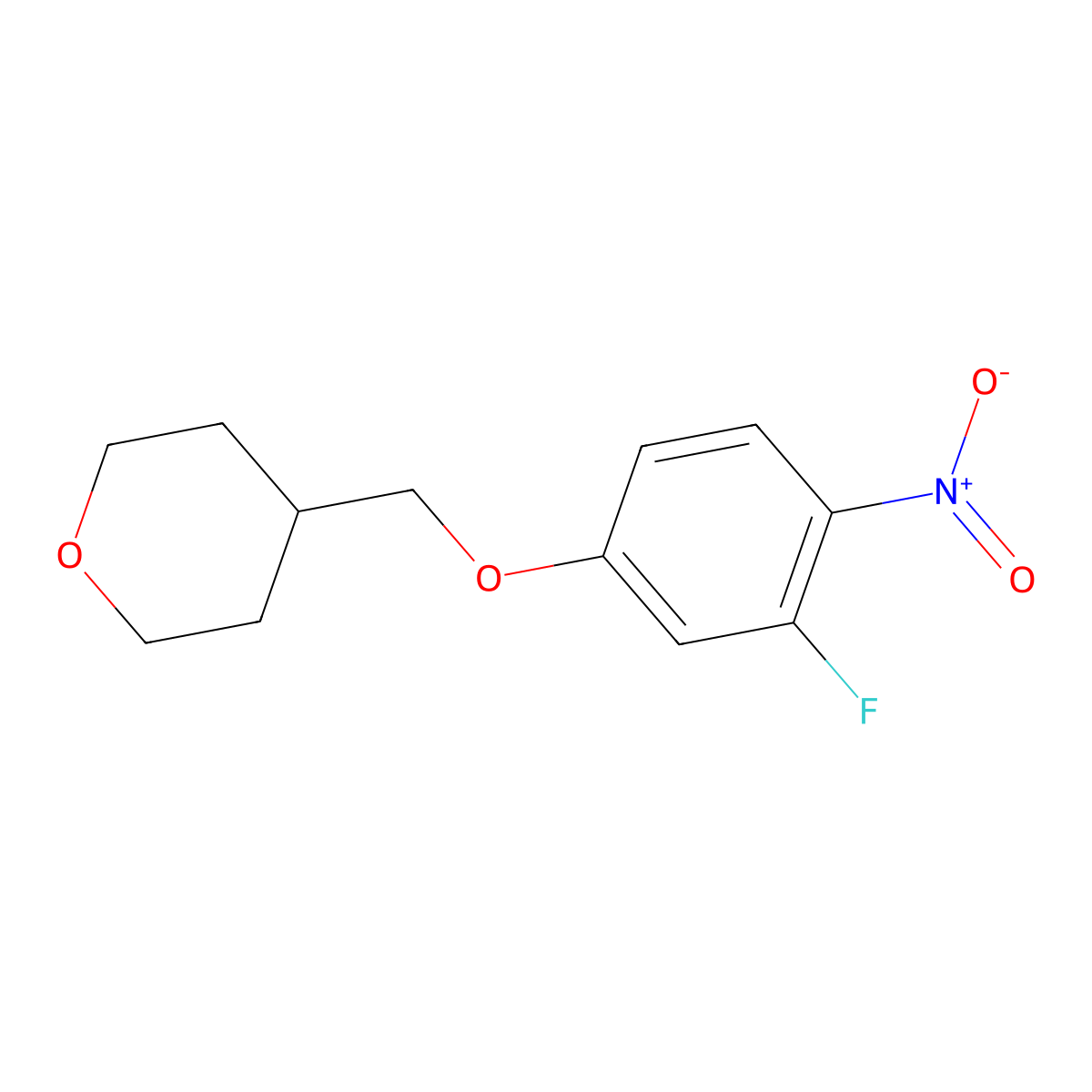4-((3-Fluoro-4-nitrophenoxy)methyl)tetrahydro-2H-pyran molecular structure, CAS 1484485-56-4