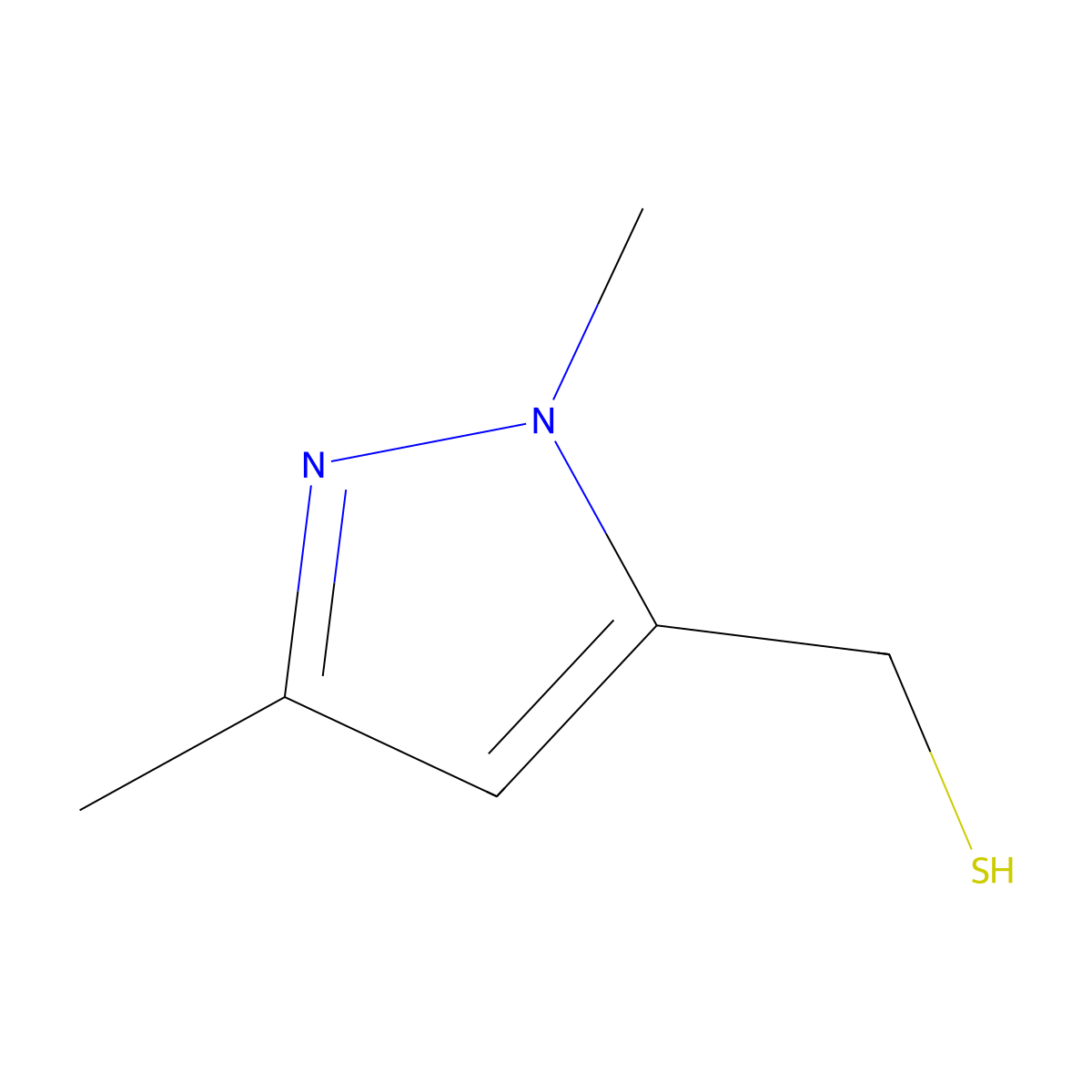 (1,3-dimethyl-1H-pyrazol-5-yl)methanethiol molecular structure, CAS 1484486-94-3
