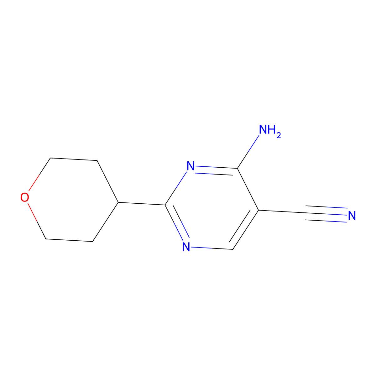 4-Amino-2-(oxan-4-yl)pyrimidine-5-carbonitrile molecular structure, CAS 1484489-45-3