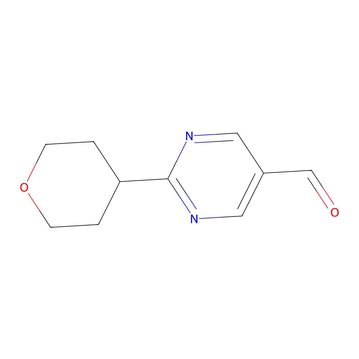 2-(Oxan-4-yl)pyrimidine-5-carbaldehyde molecular structure, CAS 1484495-55-7