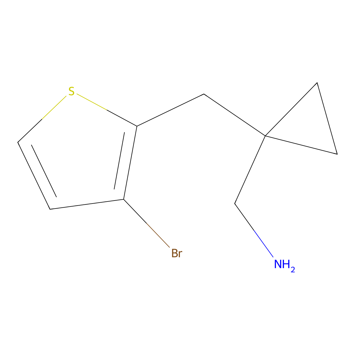{1-[(3-Bromothiophen-2-yl)methyl]cyclopropyl}methanamine molecular structure, CAS 1484502-14-8