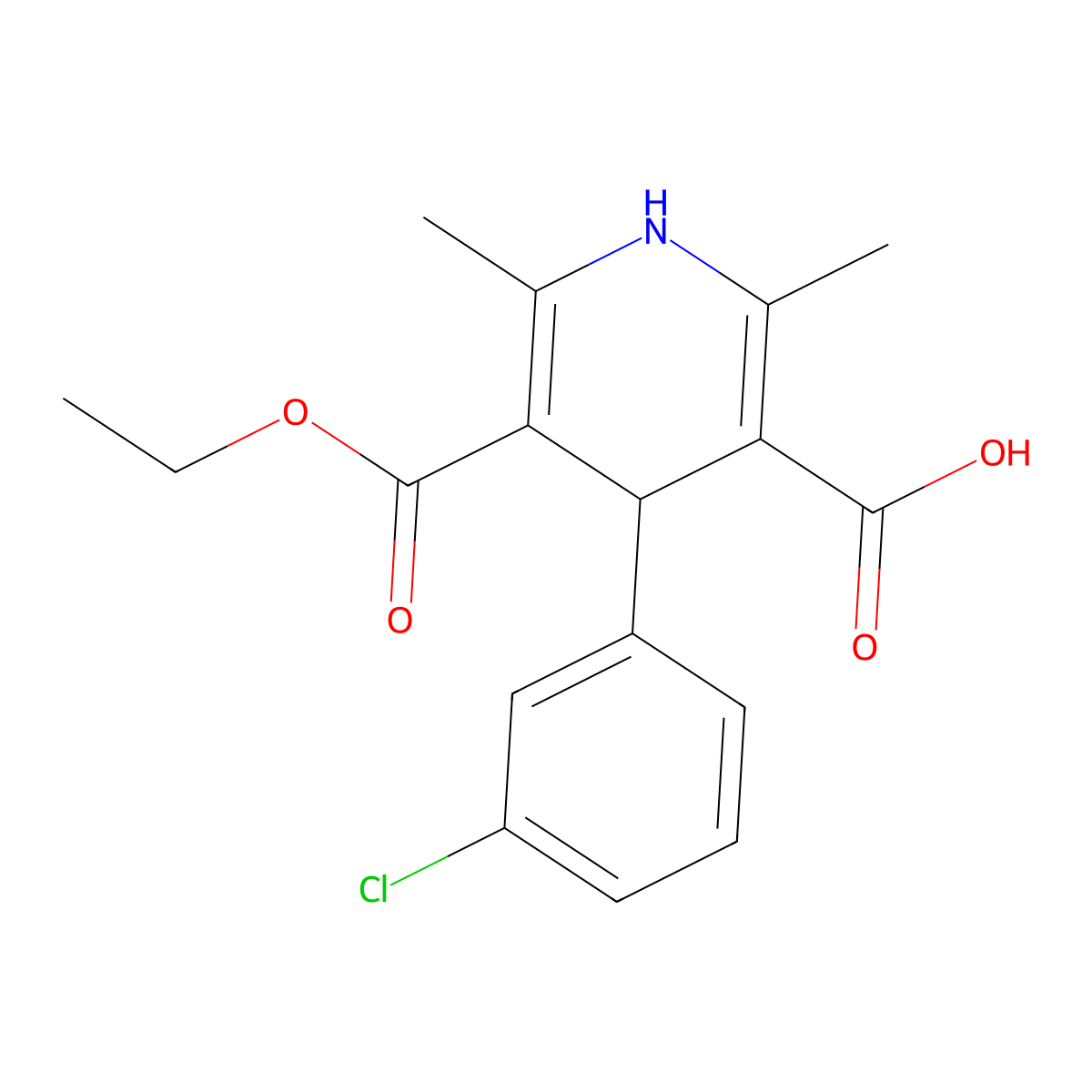 4-(3-Chlorophenyl)-5-(ethoxycarbonyl)-2,6-dimethyl-1,4-dihydropyridine-3-carboxylic acid molecular structure, CAS 148455-50-9