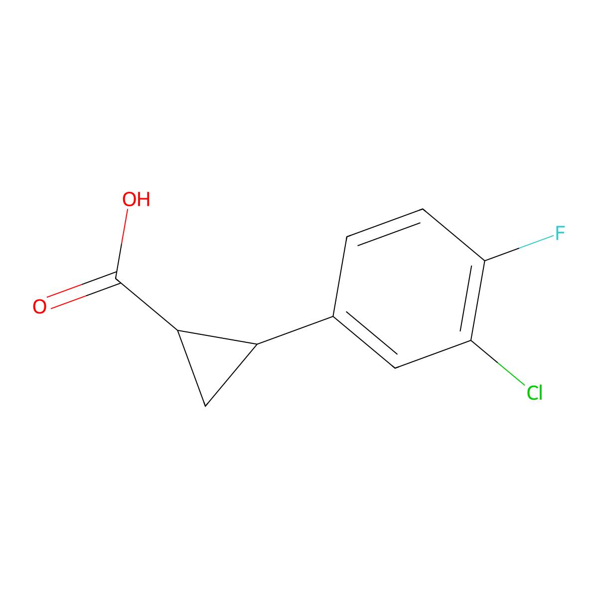 2-(3-Chloro-4-fluorophenyl)cyclopropane-1-carboxylic acid molecular structure, CAS 1484571-14-3