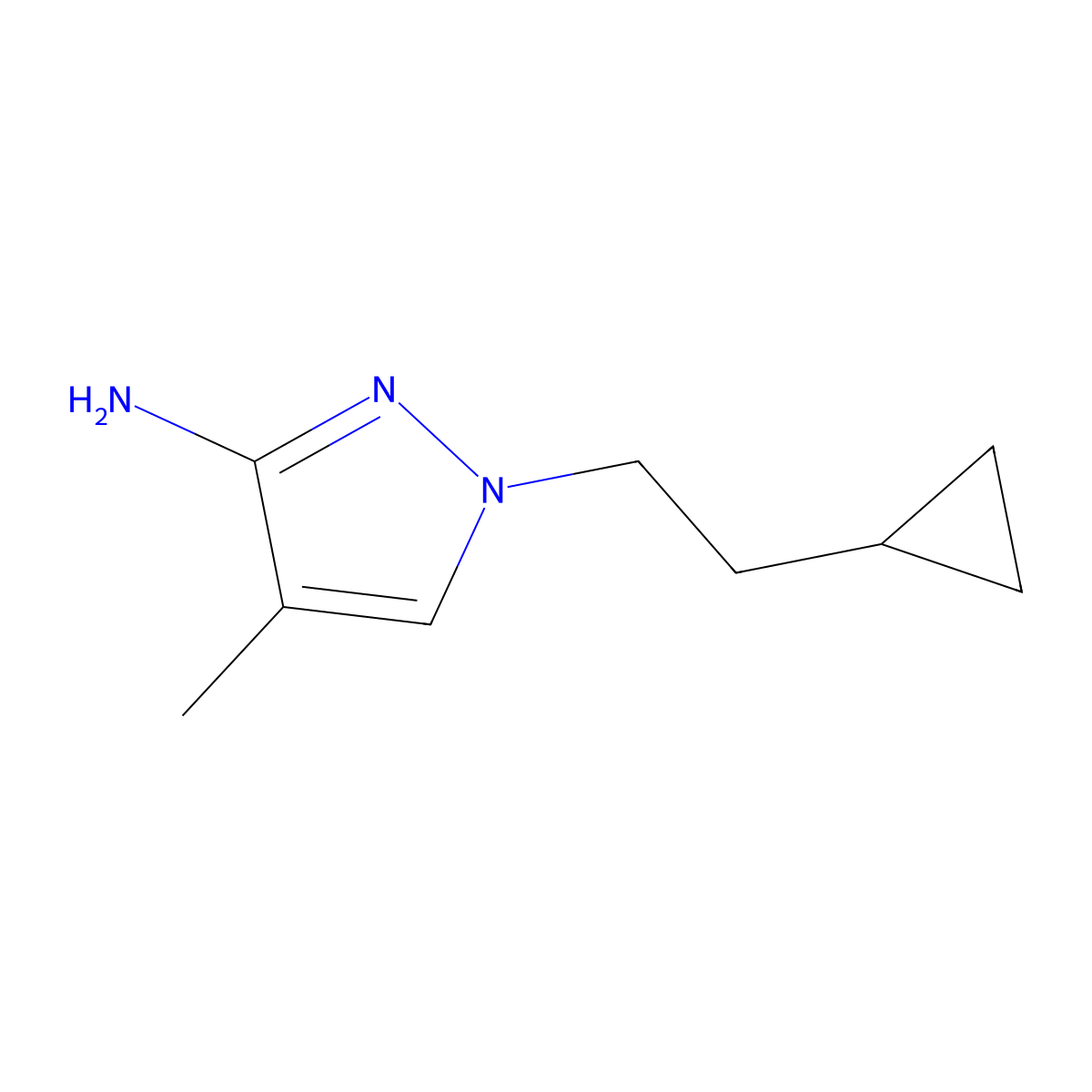 1-(2-cyclopropylethyl)-4-methyl-1H-pyrazol-3-amine molecular structure, CAS 1484625-95-7